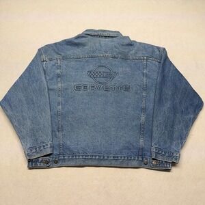 Vintage Corvette Chevrolet Tyca Denim Jacket Embroidered USA Made Blue Mens 2XL